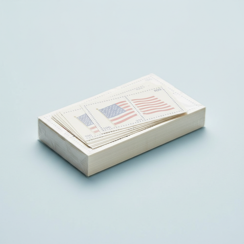 100 Forever Stamps on Pastel Blue Background